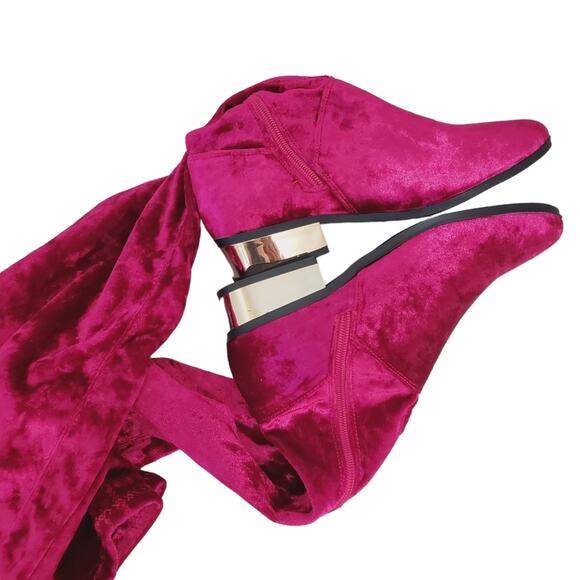 Bamboo | Stardom Fuscia Soft Stretch Shimmery Velour Thigh High Boots - Picture 7 of 13